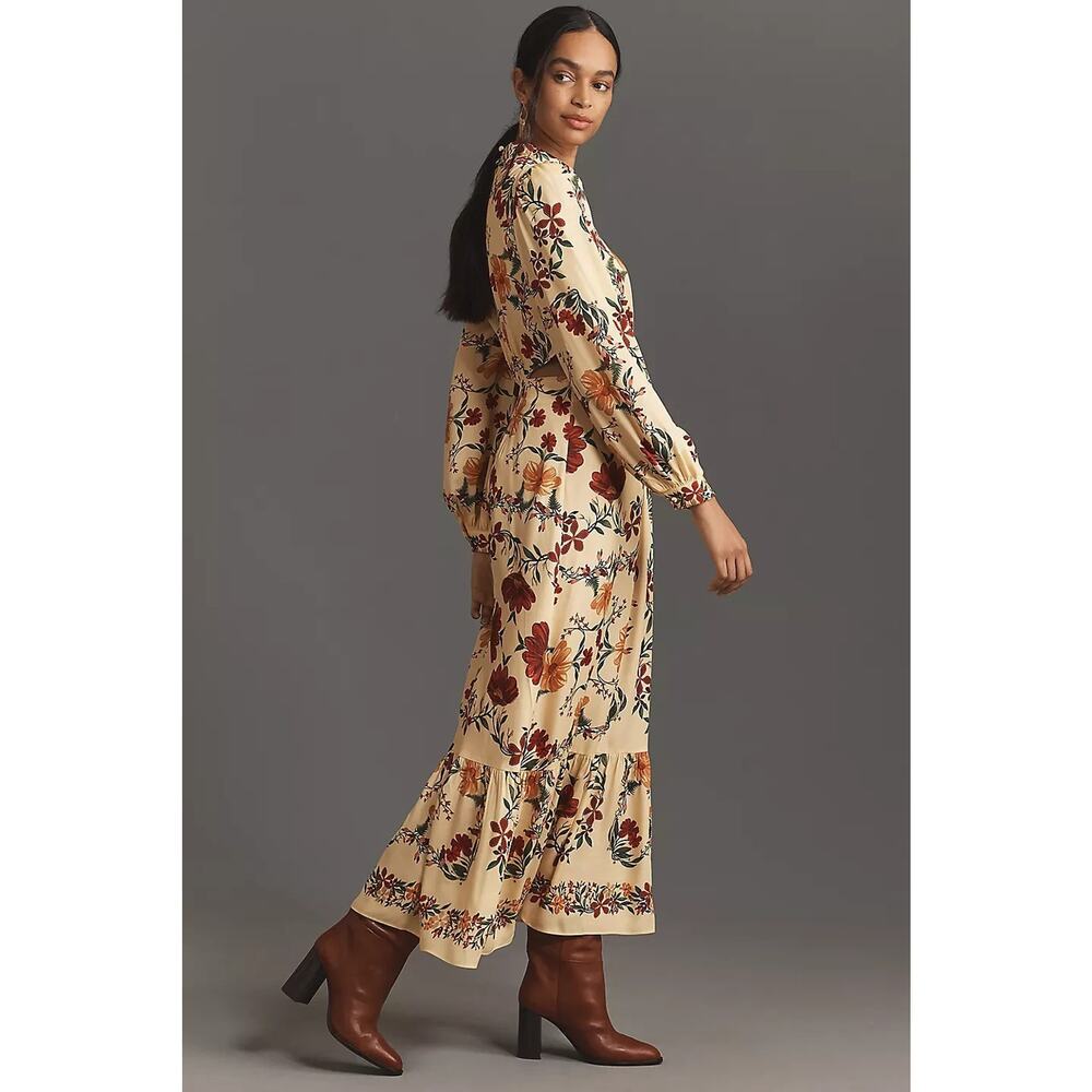 NWT Farm Rio x Anthropologie Long-Sleeve Cutout Maxi Dress Size L Yellow #8A553 - Picture 5 of 13